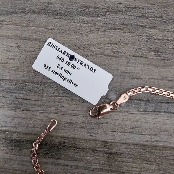 Italian New 925 Sterling Silver Bismark Rose Gold Single Strand Chain Necklace - Picture 4 of 5